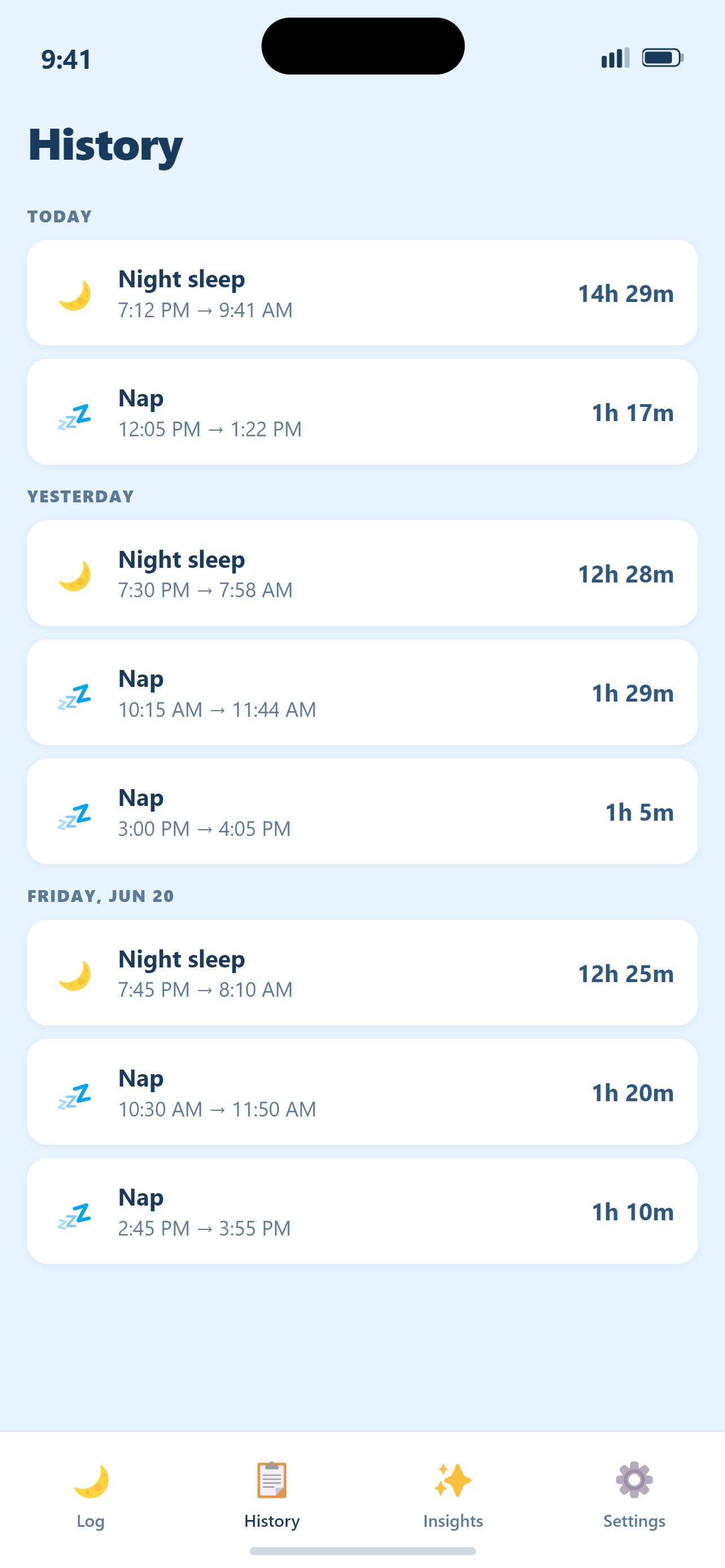 Lullwise sleep history